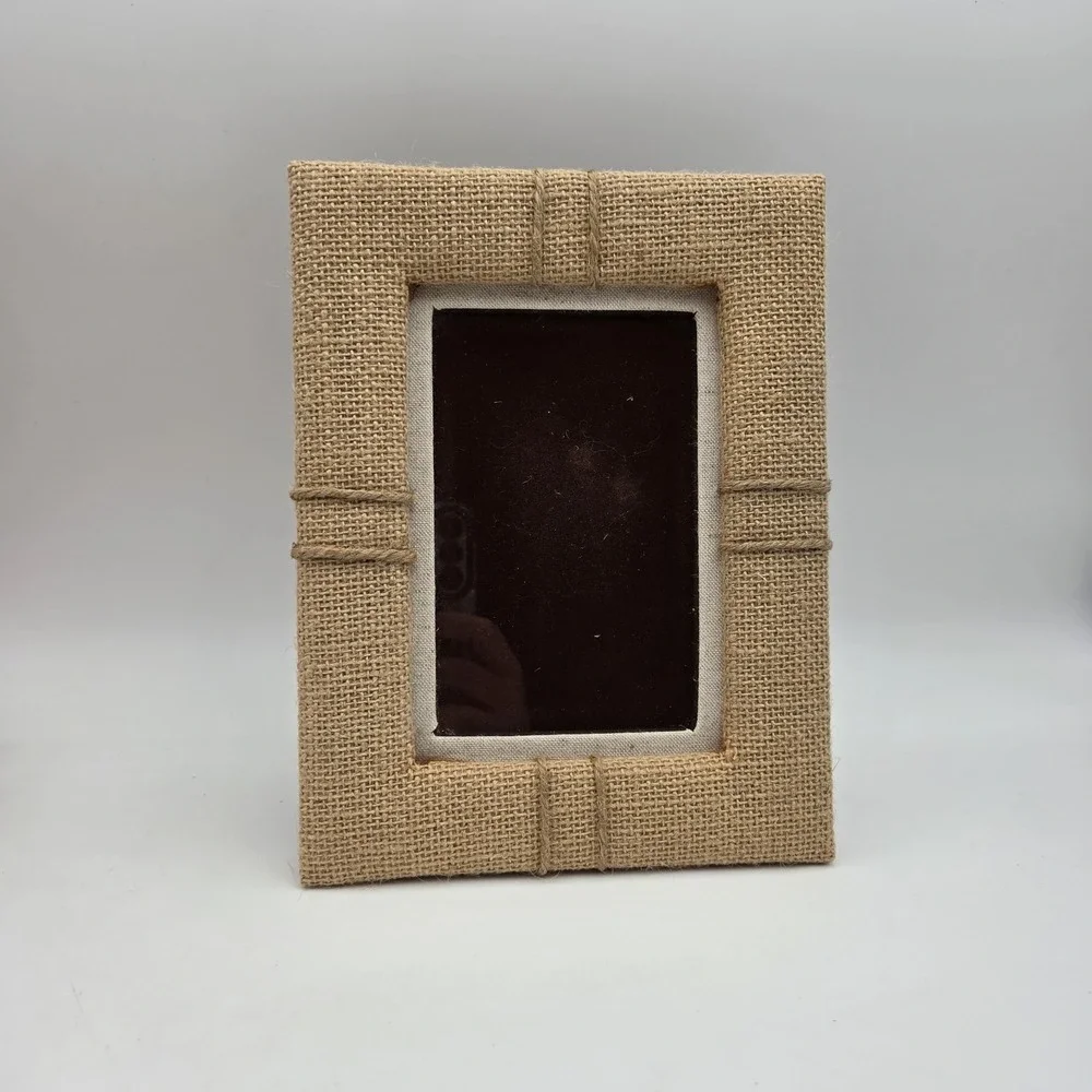 Vintage Wood Burlap? Velvet Picture Frame Photo size 4.5